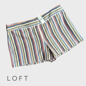 NWT | LOFT RIVIERA STRIPED HERRINGBONE SHORTS COTTON & LINEN | SIZE: 14